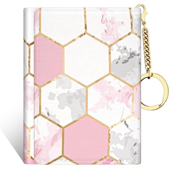 Handbags - Small Slim RFID Card Wallets for Women Pink Hexagon